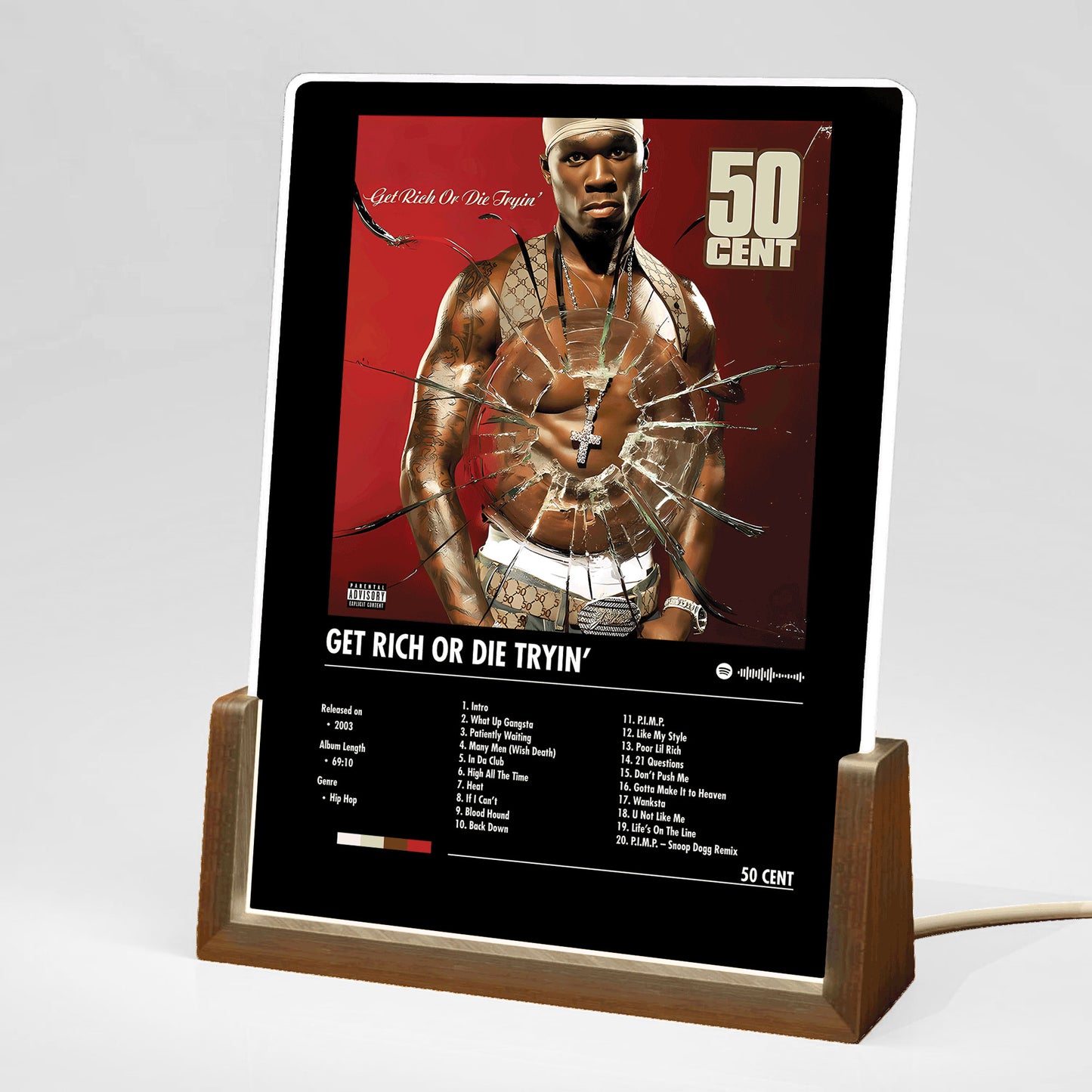 50 Cent "Get Rich or Die Tryin" Album Decor Acrylic LED Frame