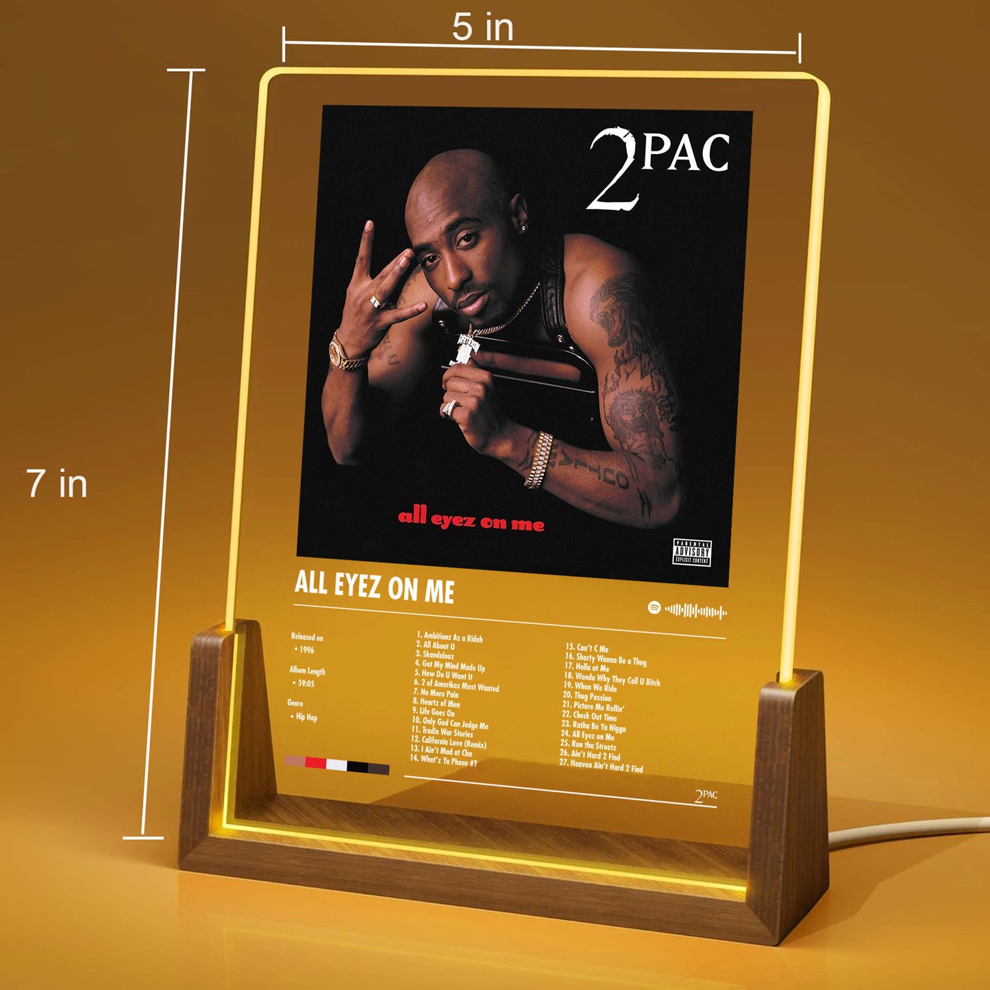 2Pac "All Eyez On Me" Album Decor Acrylic LED Frame