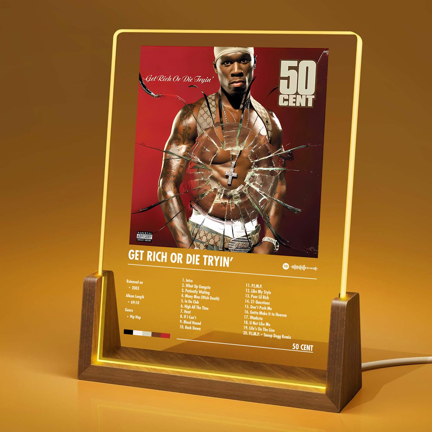 50 Cent "Get Rich or Die Tryin" Album Decor Acrylic LED Frame