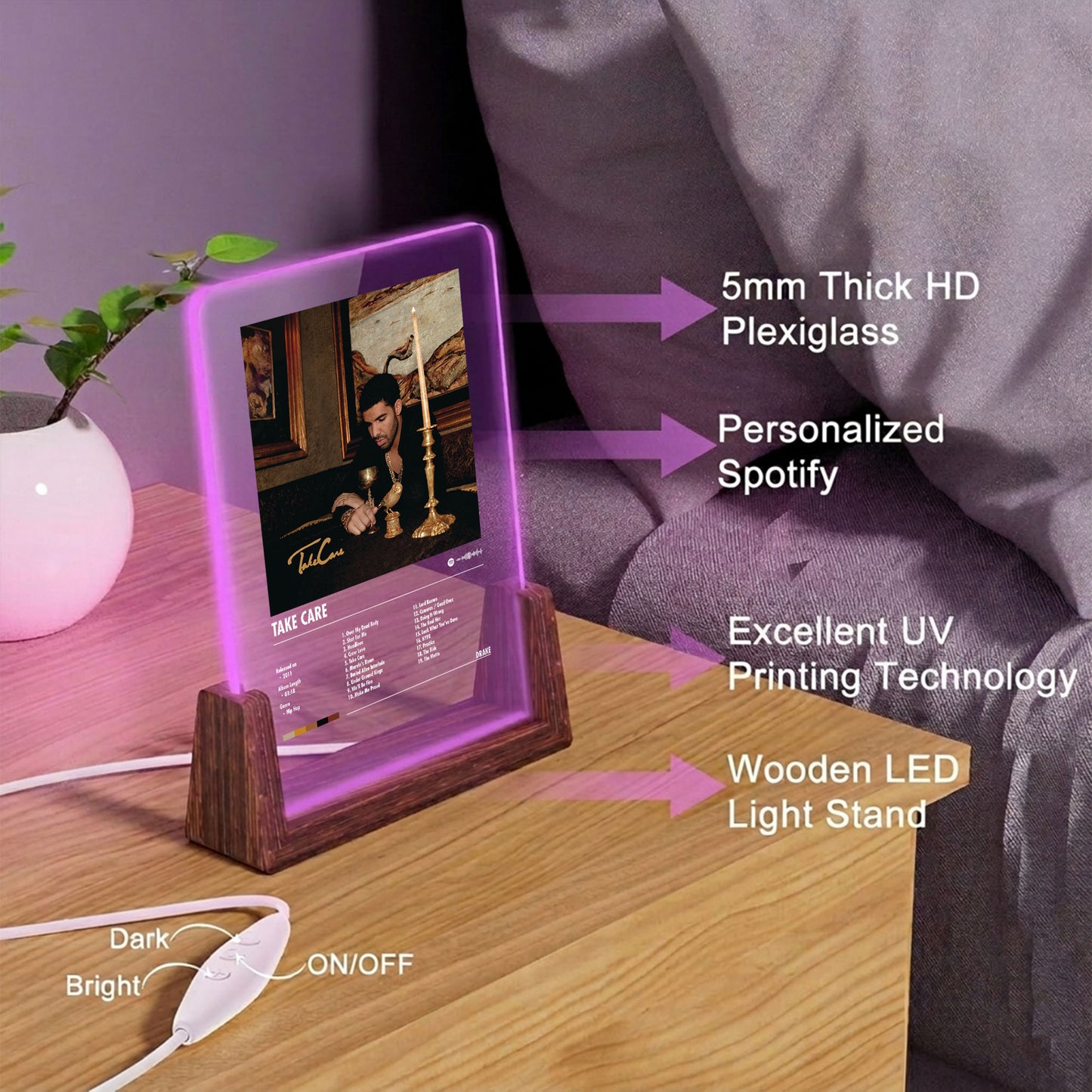 Drake "Take Care" Album Decor Acrylic LED Frame