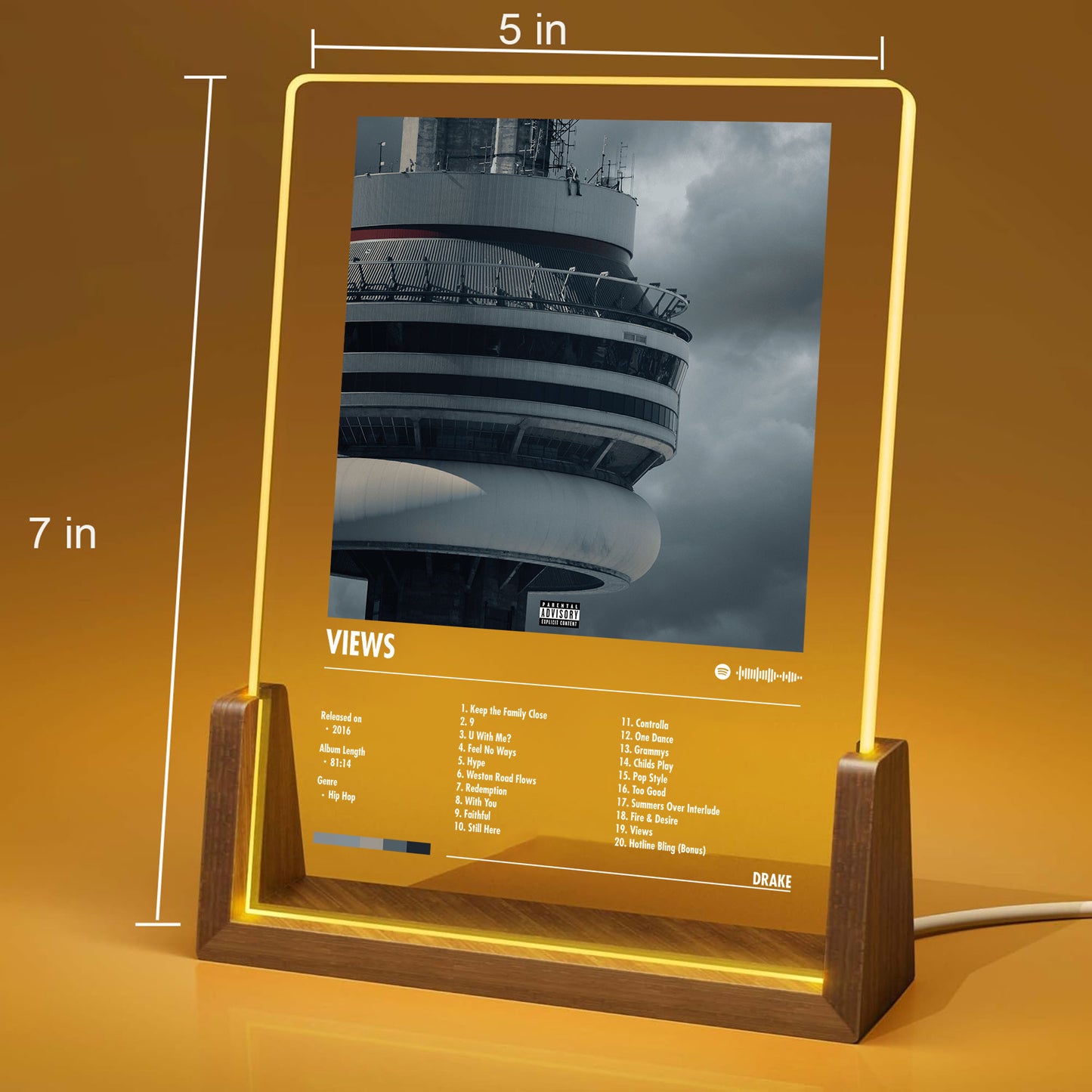 Drake "Views" Album Decor Acrylic LED Frame