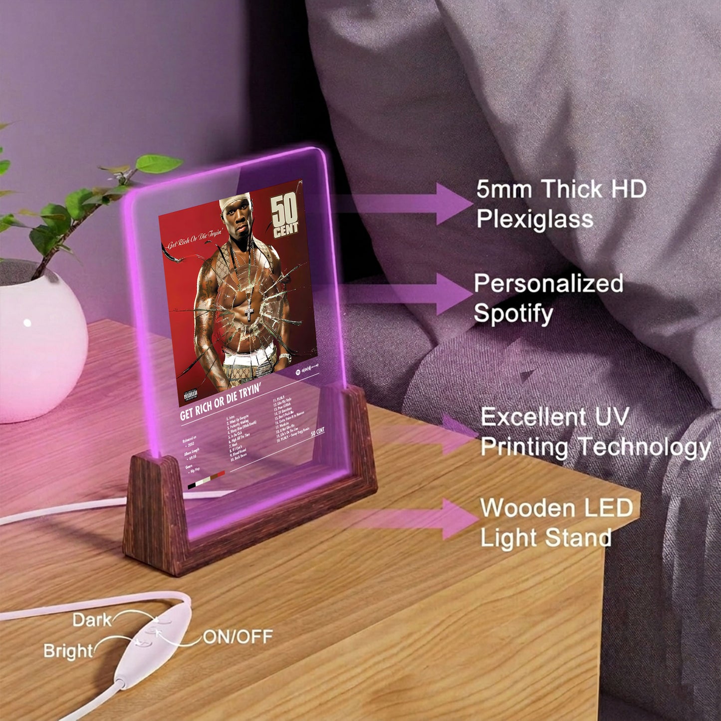 50 Cent "Get Rich or Die Tryin" Album Decor Acrylic LED Frame