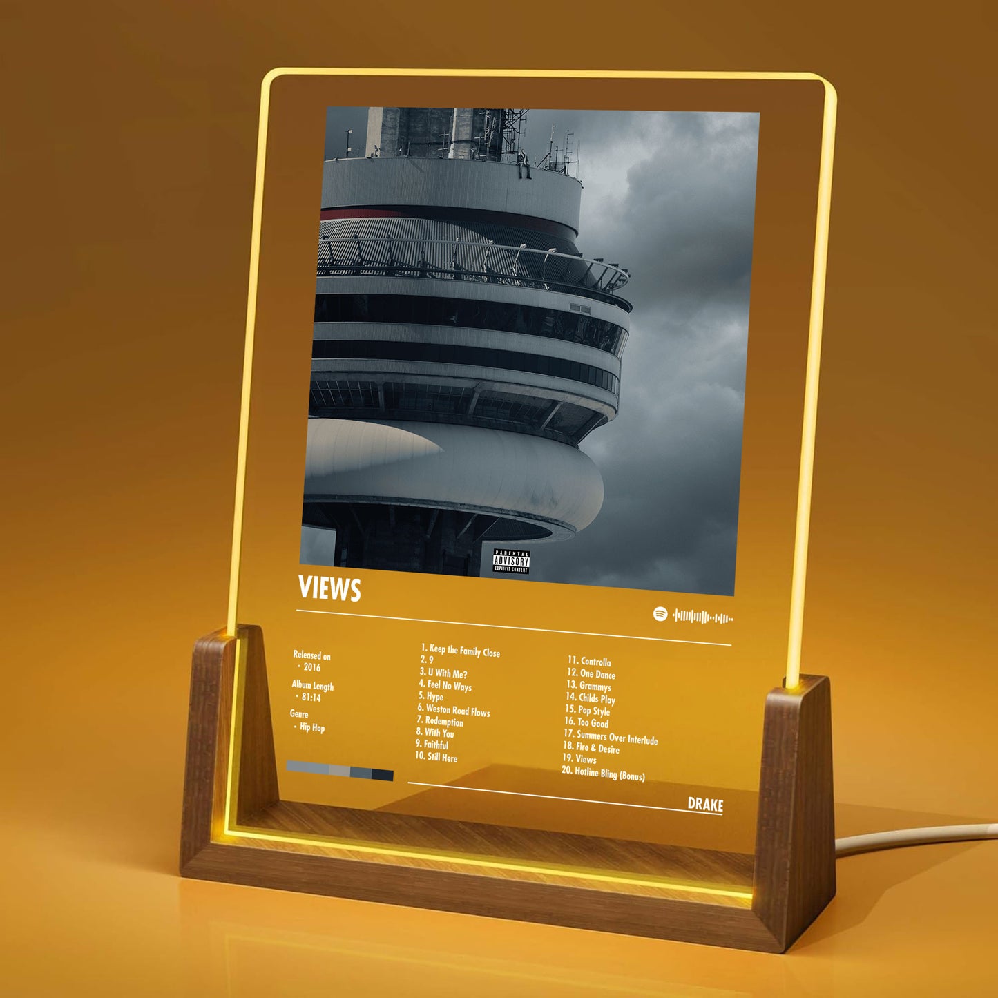 Drake "Views" Album Decor Acrylic LED Frame