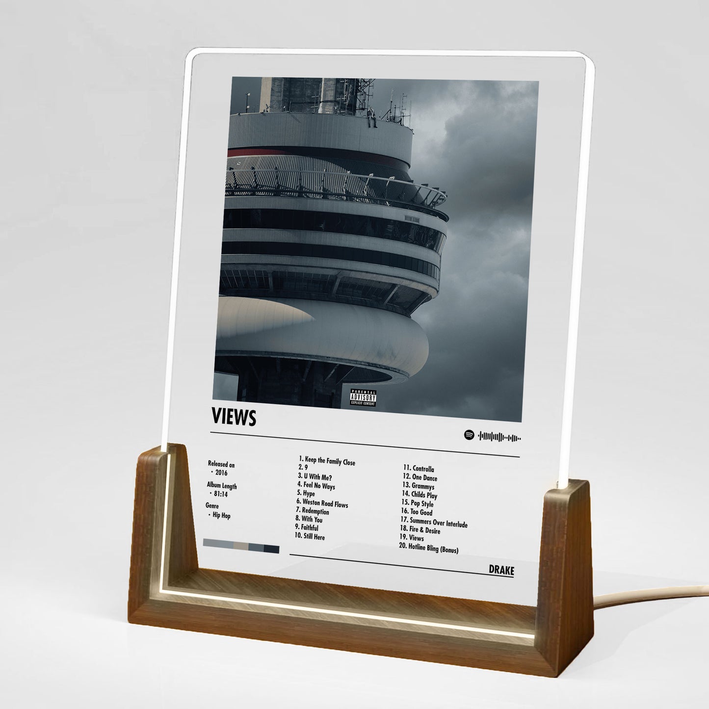 Drake "Views" Album Decor Acrylic LED Frame