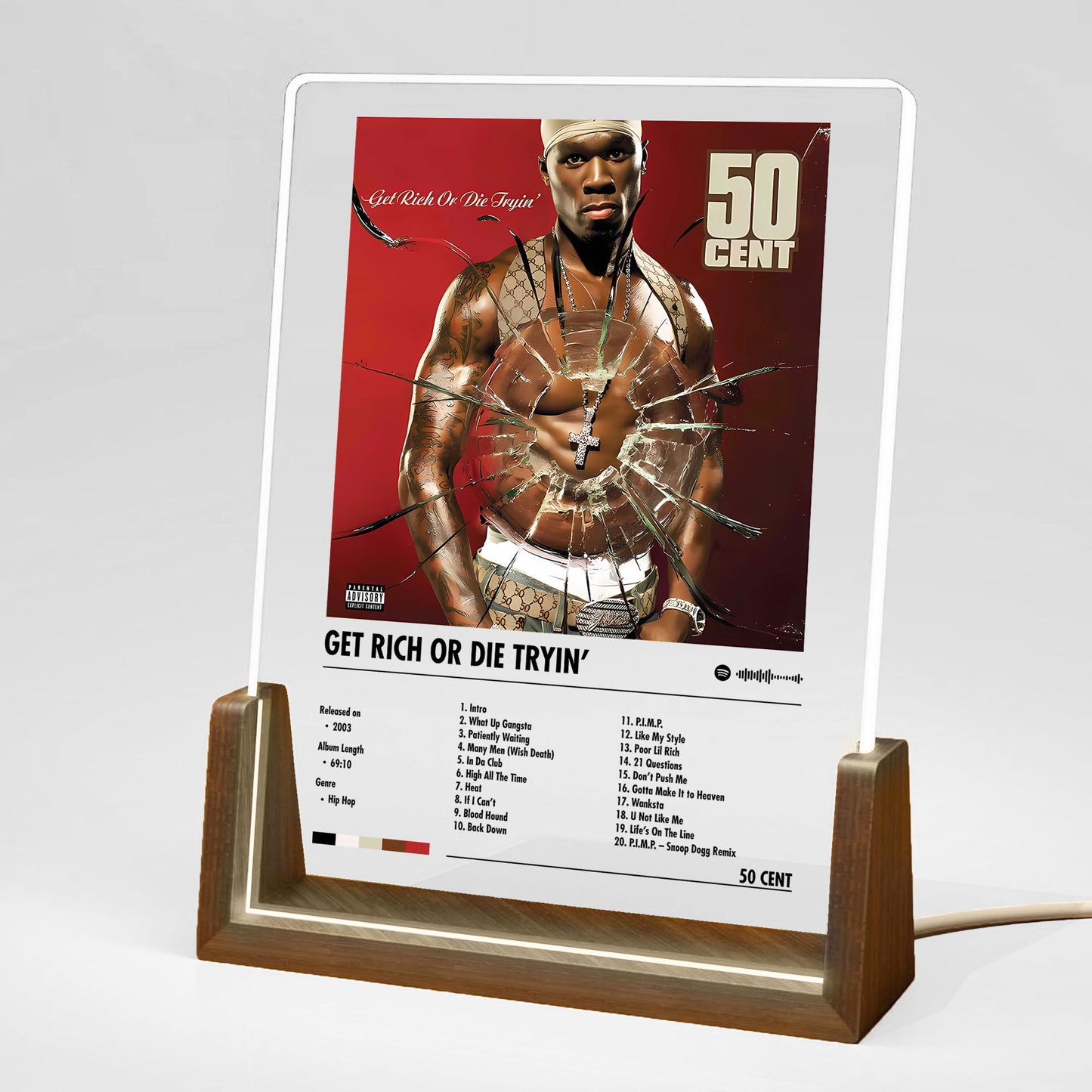 50 Cent "Get Rich or Die Tryin" Album Decor Acrylic LED Frame