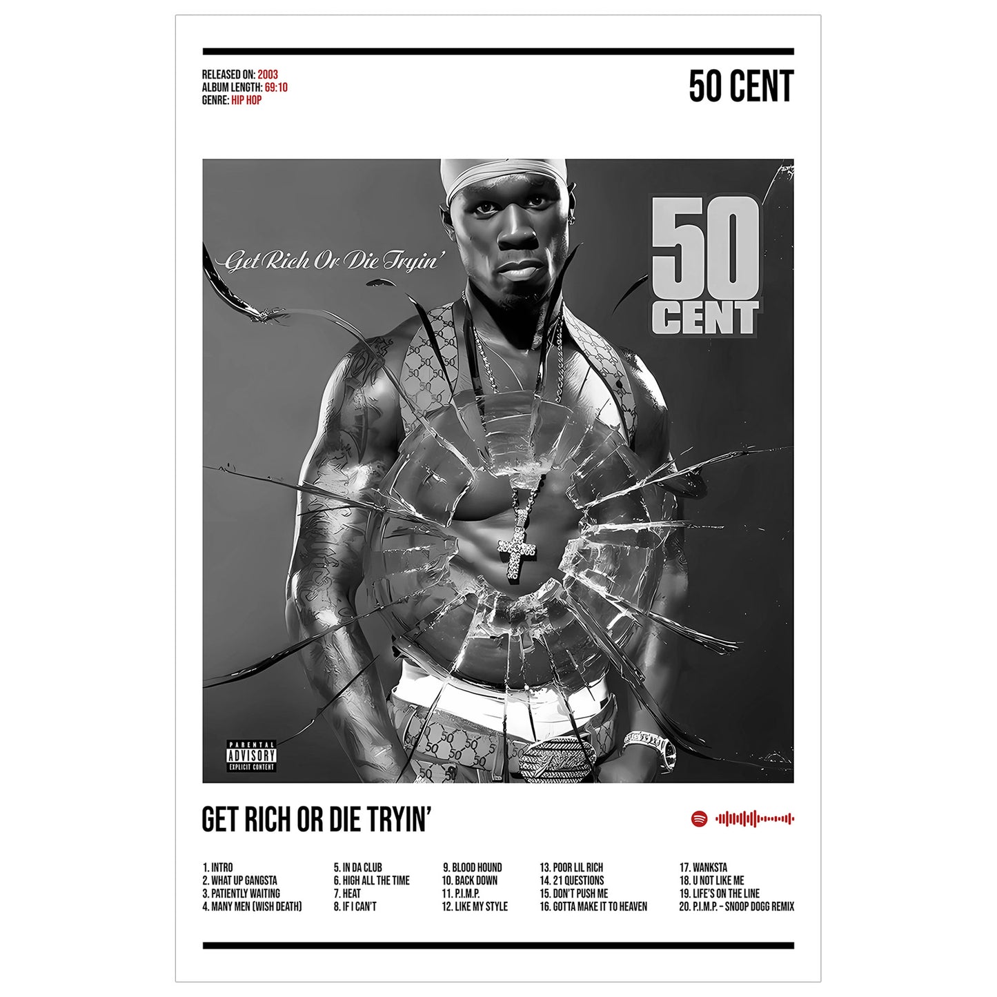 50 Cent "Get Rich or Die Tryin" Album Decor Poster (Digital Download)