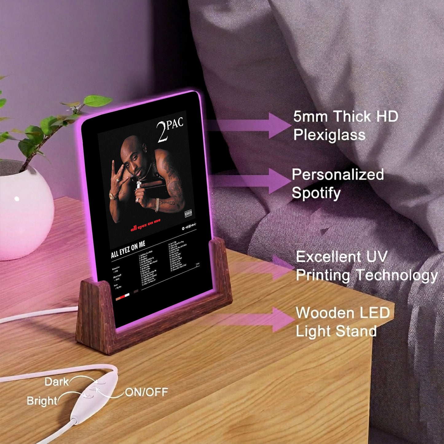 2Pac "All Eyez On Me" Album Decor Acrylic LED Frame