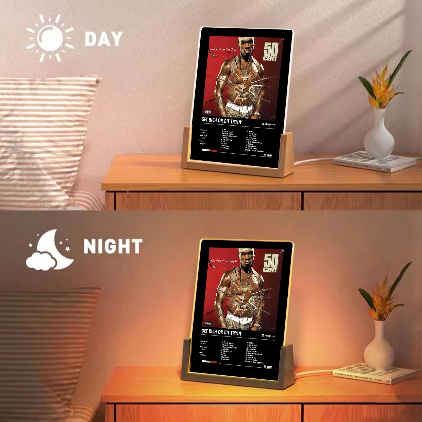 50 Cent "Get Rich or Die Tryin" Album Decor Acrylic LED Frame