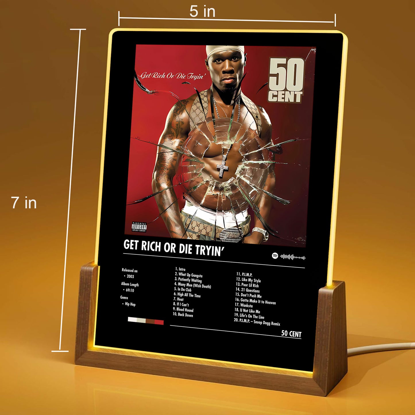 50 Cent "Get Rich or Die Tryin" Album Decor Acrylic LED Frame