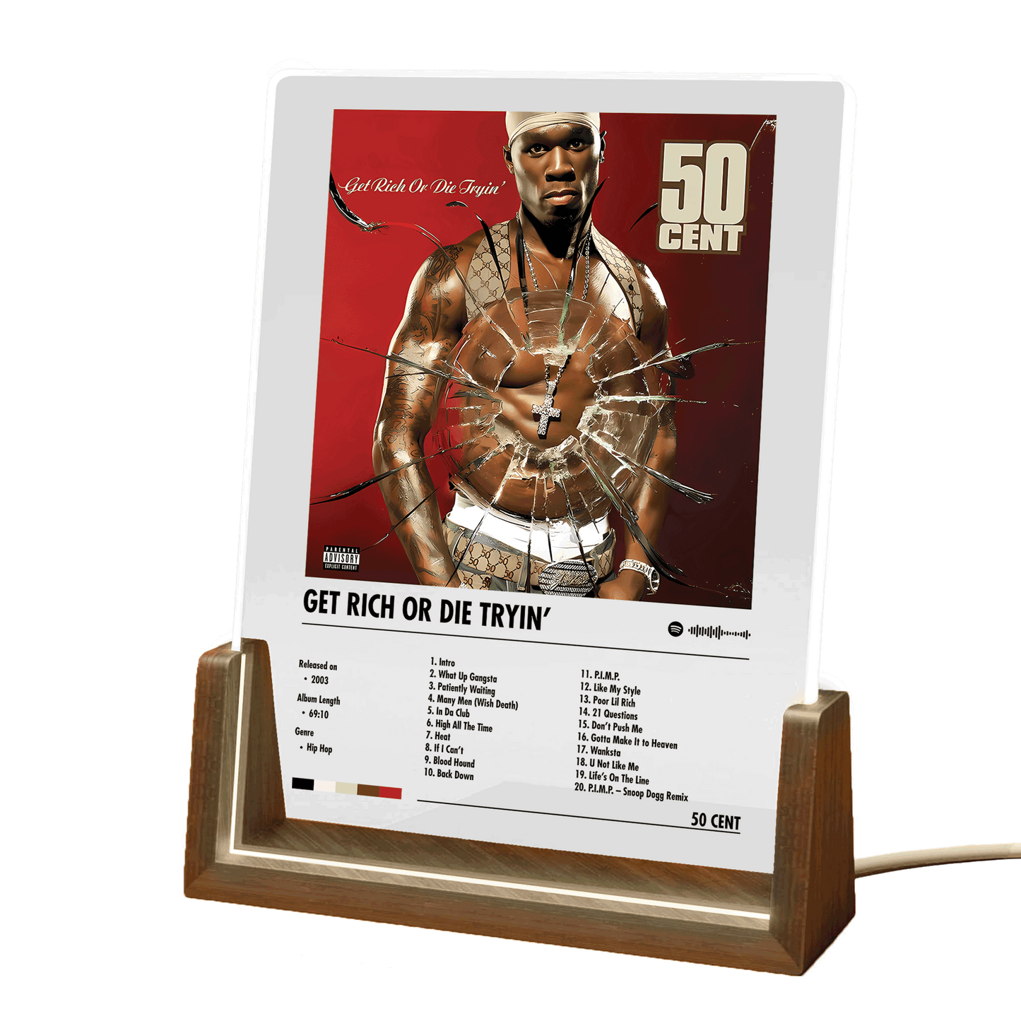 50 Cent "Get Rich or Die Tryin" Album Decor Acrylic LED Frame